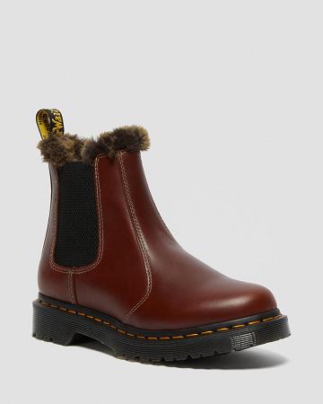 Botines Chelsea Dr Martens 2976 Leonore Faux Fur Forro Mujer Marrom | MX 659RVD